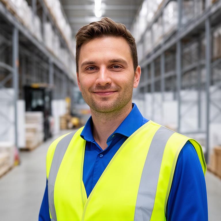Recruitmentconsultant in een veiligheidsvest op een logistieke locatie nabij Schiphol